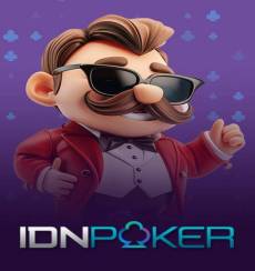 Tampilan permainan poker digital di smartphone dengan chip dan meja virtual berwarna ungu bertuliskan IDN Poker.